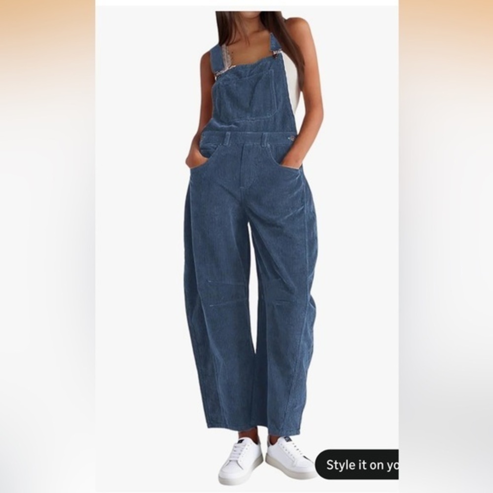 NWT Corduroy Overalls Barrel Wide Leg Adjustable with Pockets